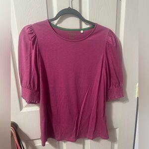 Boden Magenta Puff-Sleeve Short Sleeve Top